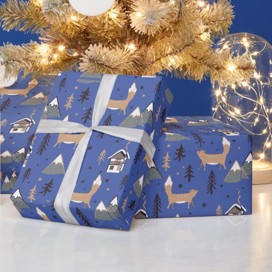 クリスマスキツネパターン包装紙 ラッピングペーパー (クリスマス)
