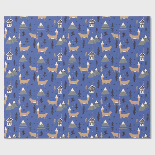 クリスマスキツネパターン包装紙 ラッピングペーパー (フラット)