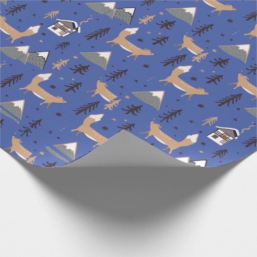 クリスマスキツネパターン包装紙 ラッピングペーパー (角)