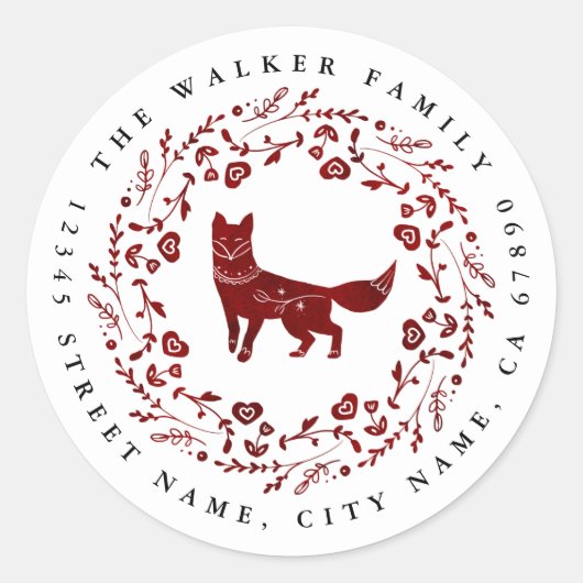 クリスマスキツネラウンドスティッカー ラウンドシール (正面)