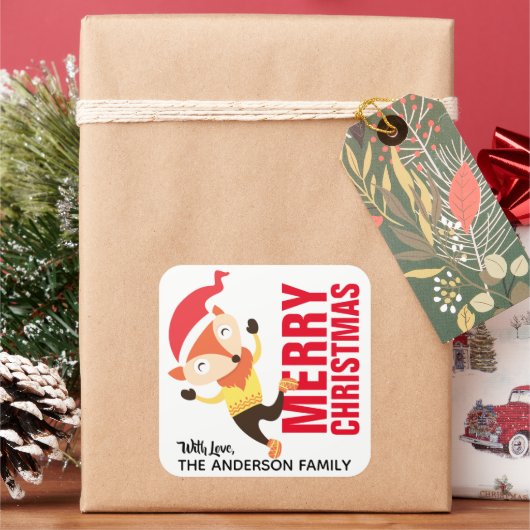 クリスマスキツネラベル スクエアシール (クリスマス)