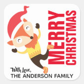 クリスマスキツネラベル スクエアシール (正面)