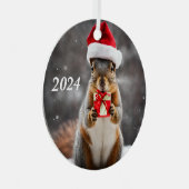 クリスマスキツネリスとサンタハット メタルオーナメント (正面右)