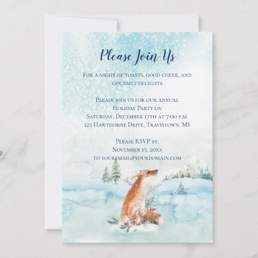 クリスマスキツネ雪の風景もみの木 招待状