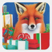 クリスマスキツネ スクエアシール (正面)
