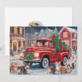 クリスマスキティキャットがたくさんいる赤いトラック シーズンカード (正面/裏面)