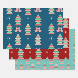 クリスマスキテンススノーフレークスツリーフェスティバルホリデイ ラッピングペーパーシート