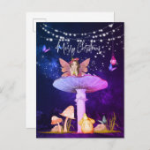 クリスマスキノコファンタジー妖精スターパープル ポストカード (正面/裏面)
