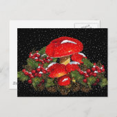 クリスマスキノコ，トートストオール，雪，ホリー シーズンポストカード (正面/裏面)