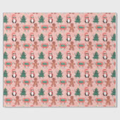 クリスマスキャセットのテープ、木、ペンギン、ジンジャー ラッピングペーパー (フラット)