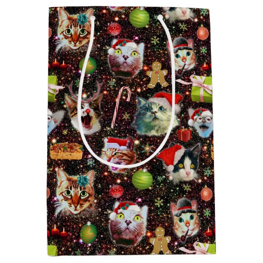 クリスマスキャッツイン宇宙銀河系スターズおもしろいホリデー ミディアムペーパーバッグ (正面)