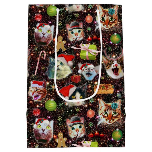 クリスマスキャッツイン宇宙銀河系スターズおもしろいホリデー ミディアムペーパーバッグ (裏面)
