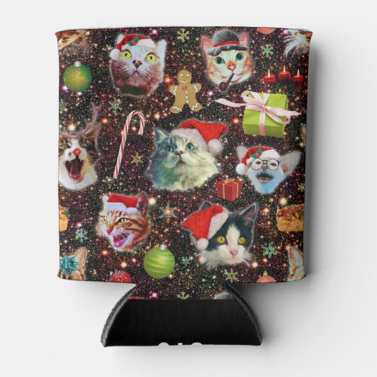 クリスマスキャッツイン宇宙銀河系スターズおもしろいホリデー 缶クーラー (正面)