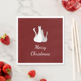 クリスマスキャッツスケッチ猫ちゃんレッド スタンダードランチョンナプキン