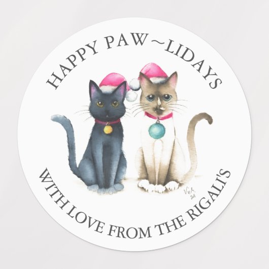 クリスマスキャッツパーソナライズされたの贈り物ラッピングラベル ラベル (デザイン1)