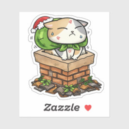 クリスマスキャットが煙突に突き刺さった シール
