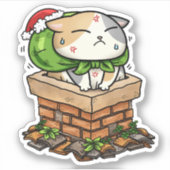 クリスマスキャットが煙突に突き刺さった シール (正面)