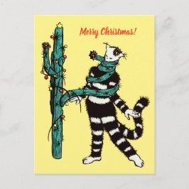 クリスマスキャットとサボテンの風変わりクリスマス ポストカード