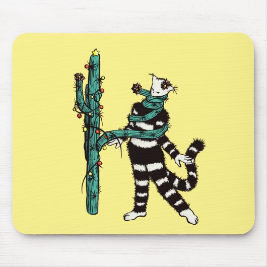 クリスマスキャットとサボテンの風変わりクリスマス マウスパッド (正面)