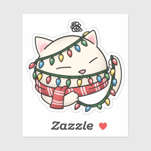 クリスマスキャットと絡まったクリスマスライト シール (シート)