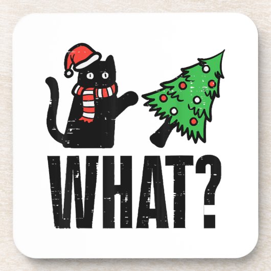 クリスマスキャットのクリスマスツリーおもしろい コースター (正面)