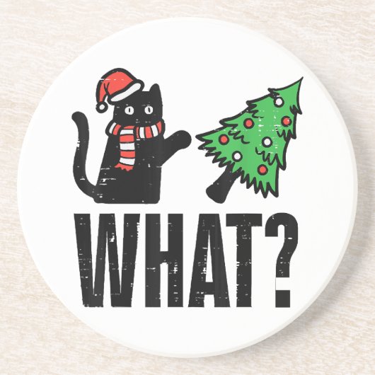 クリスマスキャットのクリスマスツリーおもしろい コースター (正面)