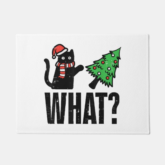 クリスマスキャットのクリスマスツリーおもしろい ドアマット (正面)