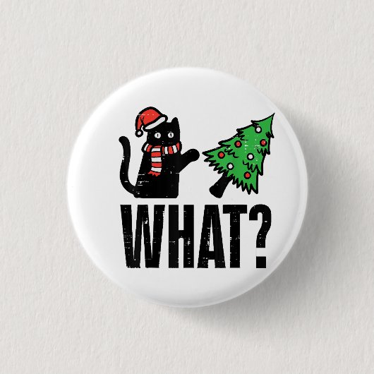 クリスマスキャットのクリスマスツリーおもしろい 缶バッジ (正面)