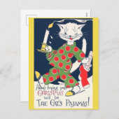 クリスマスキャットのパジャマのはがきおもしろい シーズンポストカード (正面/裏面)