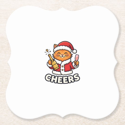 クリスマスキャットの応援ベクター デザイン ペーパーコースター (正面)