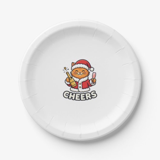 クリスマスキャットの応援ベクター デザイン ペーパープレート (正面)