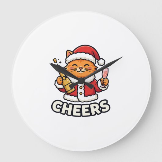 クリスマスキャットの応援ベクター デザイン ラージ壁時計 (正面)