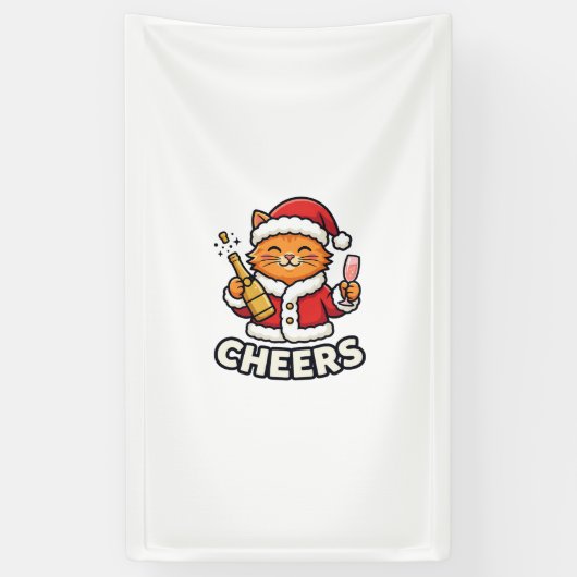 クリスマスキャットの応援ベクター デザイン 横断幕 (縦)