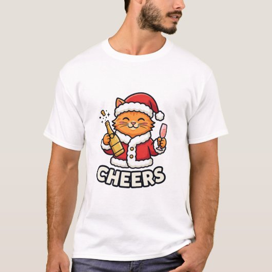 クリスマスキャットの応援ベクター デザイン Tシャツ (正面)