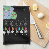 クリスマスキャットの木の醜いクリスマス キッチンタオル (四つ折り)