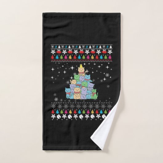 クリスマスキャットの木の醜いクリスマス ハンドタオル (ハンドタオル)