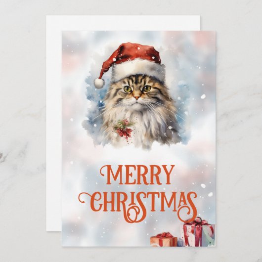 クリスマスキャットの水彩 シーズンカード (正面/裏面)