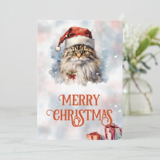 クリスマスキャットの水彩 シーズンカード (スタンド正面)