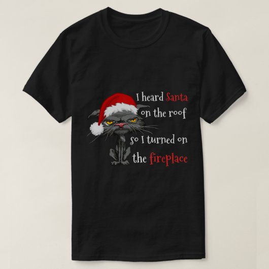 クリスマスキャットアンチ退屈キャットサンタハットユーモアクリスマス Tシャツ (デザイン正面)