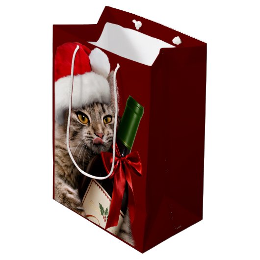クリスマスキャットウィズワインボトル ミディアムペーパーバッグ (正面アングル)