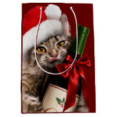 クリスマスキャットウィズワインボトル ミディアムペーパーバッグ (正面)