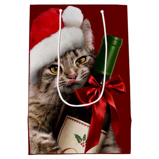クリスマスキャットウィズワインボトル ミディアムペーパーバッグ (裏面)