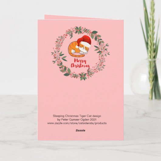 クリスマスキャットウォーターリース葉赤果実 カード (裏面)