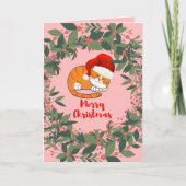 クリスマスキャットウォーターリース葉赤果実 カード (正面)