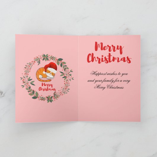 クリスマスキャットウォーターリース葉赤果実 カード (内部)