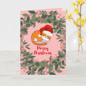 クリスマスキャットウォーターリース葉赤果実 カード (黄色い花)