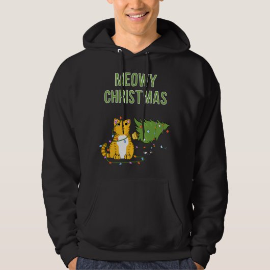 クリスマスキャットオレンジタイガー虎猫クリスマスツリー子猫c パーカ (正面)