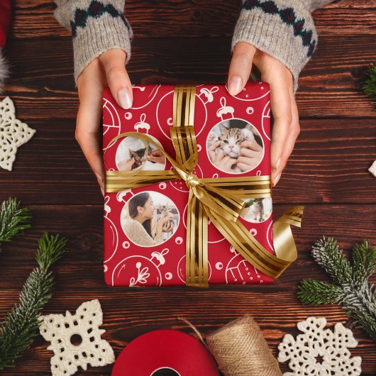 クリスマスキャットオーナメントカスタムフォトモノグラム ラッピングペーパー