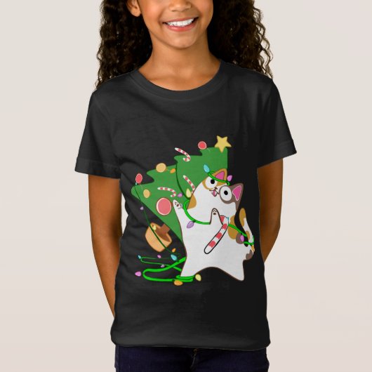 クリスマスキャットカリコノックオーバークリスマスツリー子猫cu tシャツ (正面)