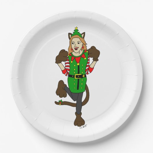 クリスマスキャットガール ペーパープレート (正面)